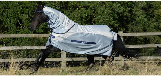Bucas Buzz-Off Rain & Neck Fliegendecke für Pferde Silber/Blau 110 cm – Bild 1 von 1