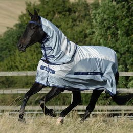 Bucas Buzz-Off Rain & Neck Fliegendecke für Pferde wasserdicht Silber Blau – Bild 1 von 4
