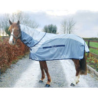Produktbild von Bucas Buzz-Off Rain & Neck wasserdichte Fliegendecke für Pferde mit abnehmbarem Halsteil Silber/Blau - 1 Stk.