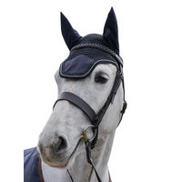 Produktbild von Bucas Show-Line Fly Bonnet für Pferde Navy/Grau