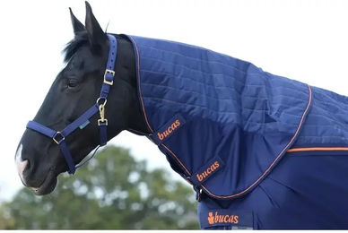 Bucas Therapy Cooler Neck Halsdecke für Pferde aus Fleece in Navy/Orange Größe L – Bild 1 von 4