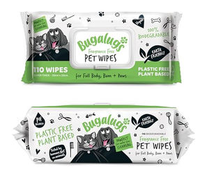 BUGALUGS Hund Feuchttücher zur Reinigung von Haut und Fell hypoallergen und vegan 200 Stück – Bild 1 von 9