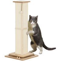 Produktbild von BundiGlassware 3-in-1 Kratzbaum für Katzen mit Spielschiene, Spielball und Sisal in Eiche/Creme, 39,5 x 39,5 x 87 cm