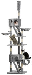 BundiGlassware Deckenhoher Kratzbaum für Katzen in Grau mit Katzenhöhle, Hängematte und Sisalstämmen – Bild 1 von 3