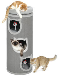 BundiGlassware Katzenkratzbaum Grau mit 4 Ebenen, 3 Schlafhöhlen und waschbarem Bett für mehrere Katzen – Bild 1 von 1