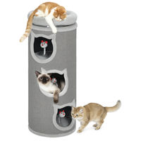 Produktbild von BundiGlassware Katzenkratzbaum Grau mit 4 Ebenen, 3 Schlafhöhlen und waschbarem Bett für mehrere Katzen