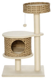 BundiGlassware Kratzbaum für Katzen 95 cm mit Höhle und Spielball in Natur und Beige – Bild 1 von 2