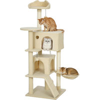 Produktbild von BundiGlassware Kratzbaum für Katzen in Beige mit Hängematte, Höhle und Sisalstämmen, 140 cm Höhe