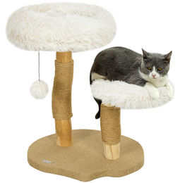 BundiGlassware Kratzbaum für Katzen in Weiß mit Katzenbett, Kratzpfosten, Sprungplattform und Spielzeugball aus Holz, Plüsch und Jute, 61,5 cm – Bild 1 von 2