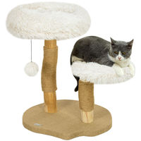 Produktbild von BundiGlassware Kratzbaum für Katzen in Weiß mit Katzenbett, Kratzpfosten, Sprungplattform und Spielzeugball aus Holz, Plüsch und Jute, 61,5 cm