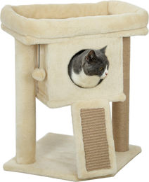 BundiGlassware Kratzbaum für Katzen mit Jute-Kratzmatte, Liegeplattform, Spielball und Katzenhaus in Beige, 40 x 40 x 57 cm – Bild 1 von 2