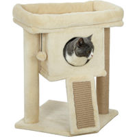 Produktbild von BundiGlassware Kratzbaum für Katzen mit Jute-Kratzmatte, Liegeplattform, Spielball und Katzenhaus in Beige, 40 x 40 x 57 cm
