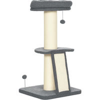 Produktbild von BundiGlassware Kratzbaum für Katzen mit Plattform, Spielball und Sisal in Dunkelgrau und Cremeweiß, 48 x 48 x 92 cm