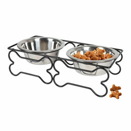 BURI Doppelnapf aus Edelstahl für Hund und Katze 2x 300ml in Silber und Schwarz - 2 x 300 ml – Bild 1 von 2