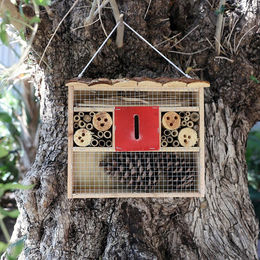 BURI Insektenhotel aus Holz mit Fichtenholzdach Braun 29x27x10cm – Bild 1 von 2