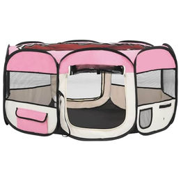 Bussandri Exclusive Hundeauslauf Laufstall klappbar mit Tragetasche Rosa 145x145x61 cm – Bild 1 von 4