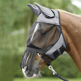 Busse Everline Fliegenmaske Fly Cover mit Fransen für Vollblut Pferde Grau Schwarz – Bild 1 von 9