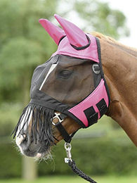Busse Everline Fliegenmaske Fly Cover mit Fransen für Warmblut in Rosa Schwarz – Bild 1 von 3