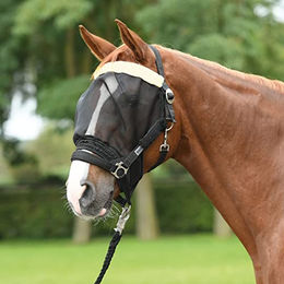 Busse Fliegenmaske COMBI mit Pony in Schwarz und Lammfell – Bild 1 von 5