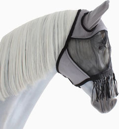 Busse Fliegenmaske Fly Cover Fransen für Warmblut in Grau/Schwarz aus Nylon – Bild 1 von 10