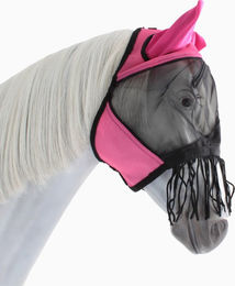 Busse Fliegenmaske Fly Cover Fransen für Warmblut in Rosa Schwarz – Bild 1 von 3