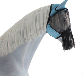 Busse Fliegenmaske Fly Cover Fransen Gap II für Pferde in Hellblau/Schwarz aus Nylon – Bild 1 von 5