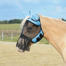 Busse Fliegenmaske Fly Cover Fransen Gap II für Vollblut in Hellblau/Schwarz – Bild 1 von 5