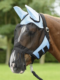 Busse Fliegenmaske Fly Cover mit Fransen für Ponys in Hellblau und Schwarz – Bild 1 von 2