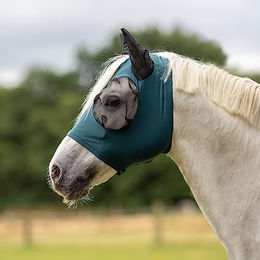 Busse Fliegenmaske TWIN FIT FLEXI aus Nylon in Türkis und Grau mit Pony – Bild 1 von 2