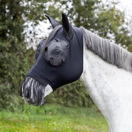 Busse Fliegenmaske Twin Fit Flexi mit Fransen Schwarz für Vollblut Pferde – Bild 1 von 4