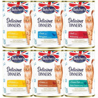Produktbild von BUTCHER'S Delicious Dinners Katzen Nassfutter Geschmacksmischung in Gelee Huhn Wild Forelle Fisch Rind glutenfrei ohne Konservierungsstoffe 6x 400g