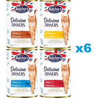 Produktbild von BUTCHER'S Delicious Dinners Katzen Nassfutter Geschmacksmischung Rind Huhn Wild Forelle in Gelee glutenfrei 24x400g