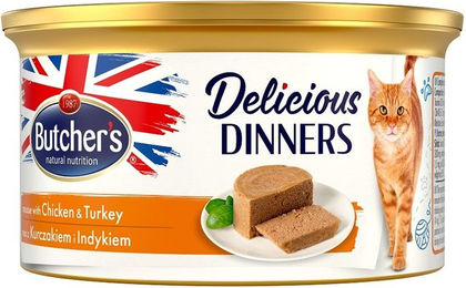 Butcher's Delicious Dinners Katzen Nassfutter Huhn und Truthahn Mousse Sparpaket 48 x 85 g glutenfrei ohne Konservierungsstoffe und Zucker - 48 x 85 g – Bild 1 von 2