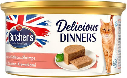 Butcher's Delicious Dinners Katzen Nassfutter Lachs und Garnele Mousse glutenfrei ohne Konservierungsstoffe und Zucker 24 x 85 g - 24 x 85 g – Bild 1 von 2
