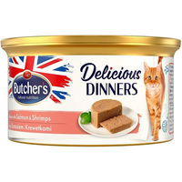 Produktbild von Butcher's Delicious Dinners Katzen Nassfutter Lachs und Garnele Mousse glutenfrei ohne Konservierungsstoffe und Zucker 24 x 85 g - 24 x 85 g