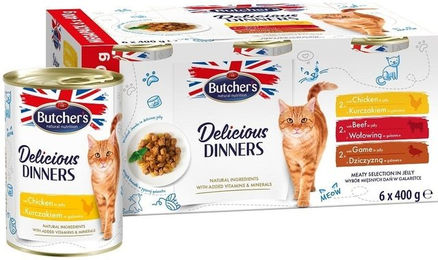 Butcher's Delicious Dinners Katzen Nassfutter Mixpaket Huhn Rind Wild in Gelee Getreidefrei Glutenfrei 6x400 g - 6 x 400 g – Bild 1 von 3