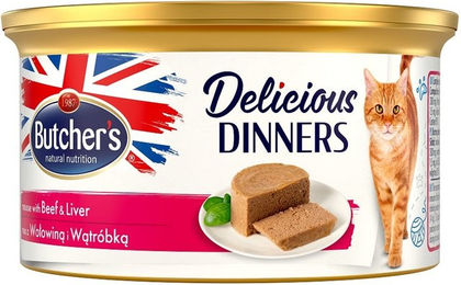Butcher's Delicious Dinners Katzen Nassfutter Rind und Leber Mousse 24 x 85 g glutenfrei ohne Zucker und Konservierungsstoffe - 24 x 85 g – Bild 1 von 2