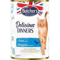 Produktbild von BUTCHER'S Delicious Dinners Katzenfutter Adult Forelle und Huhn in Gelee getreidefrei und glutenfrei 400g - 400 g