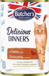 Produktbild von BUTCHER'S Delicious Dinners Katzenfutter Stückchen in Gelee mit Wild und Huhn glutenfrei 400g - 400 g