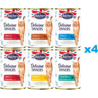 Produktbild von BUTCHER'S Delicious Dinners Mix Katzen Nassfutter Stückchen in Gelee Huhn Forelle und Rind Glutenfrei 24x400g