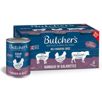 Produktbild von BUTCHER'S Hundefutter Adult Stückchen in Gelee Huhn Lamm Rind Getreidefrei und Glutenfrei 6x400 g - 6 x 400 g