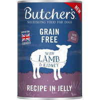Produktbild von BUTCHER'S Nassfutter für adulte Hunde mit Lamm und Huhn in Gelee getreidefrei 400g - 24 x 400 g