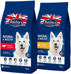 Produktbild von BUTCHER'S Natural & Healthy Mix Hundetrockenfutter Huhn und Rind 2 x 15 kg ohne Zusatz von Farb-, Aroma- oder Konservierungsstoffen und Zucker - 2 x 15 kg