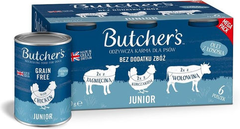 Butcher's Original Junior Hundefutter Getreidefrei Mix aus Huhn Rind und Lamm Stückchen in Gelee 6 x 400 g - 6 x 400 g – Bild 1 von 4