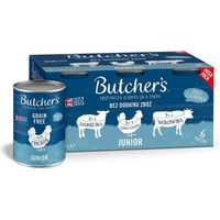 Produktbild von Butcher's Original Junior Hundefutter Getreidefrei Mix aus Huhn Rind und Lamm Stückchen in Gelee 6 x 400 g - 6 x 400 g