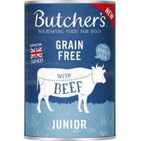 Produktbild von Butcher's Original Junior Hundefutter Welpen Stückchen in Gelee Rind und Huhn getreidefrei glutenfrei 6 x 400g