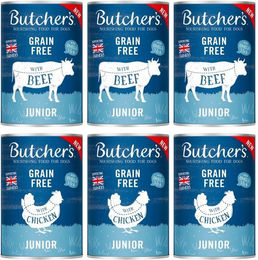 Produktbild von BUTCHER'S Original Junior Mix Hundefutter für Welpen mit Rind und Huhn in Gelee, getreidefrei und glutenfrei, 6x400g