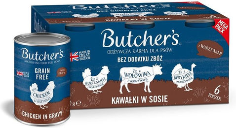 Butcher's Original Nassfutter für Hunde Adult Getreidefrei Stückchen in Sauce mit Rind Pute und Huhn 6x400 g - 6 x 400 g – Bild 1 von 3