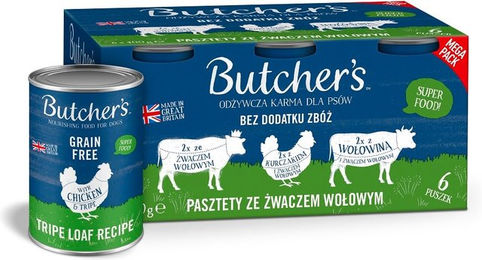 Butcher's Original Nassfutter Pastete mit Rinderpansen Huhn und Rind für Hunde Adult Getreidefrei und Glutenfrei 6 x 400 g - 6 x 400 g – Bild 1 von 4