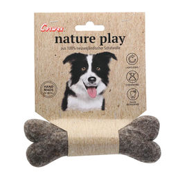 C-Play Hundespielzeug Knochen aus Schafwolle Braun Klein für Welpen zur Zahnpflege - 15 cm – Bild 1 von 3